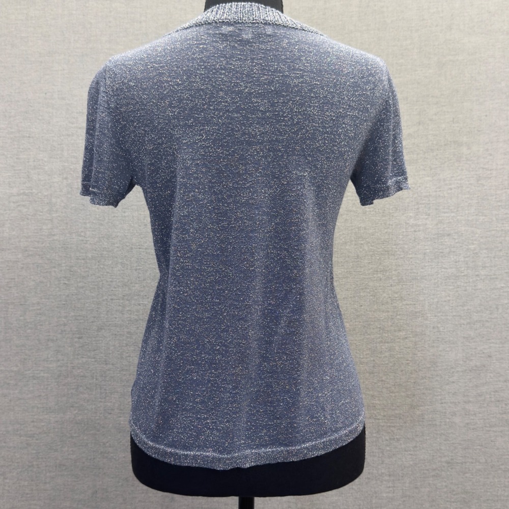 White + Warren Blue Sparkle Knit Short Sleeve Sweater Top Womens Size Small - Picture 3 of 10